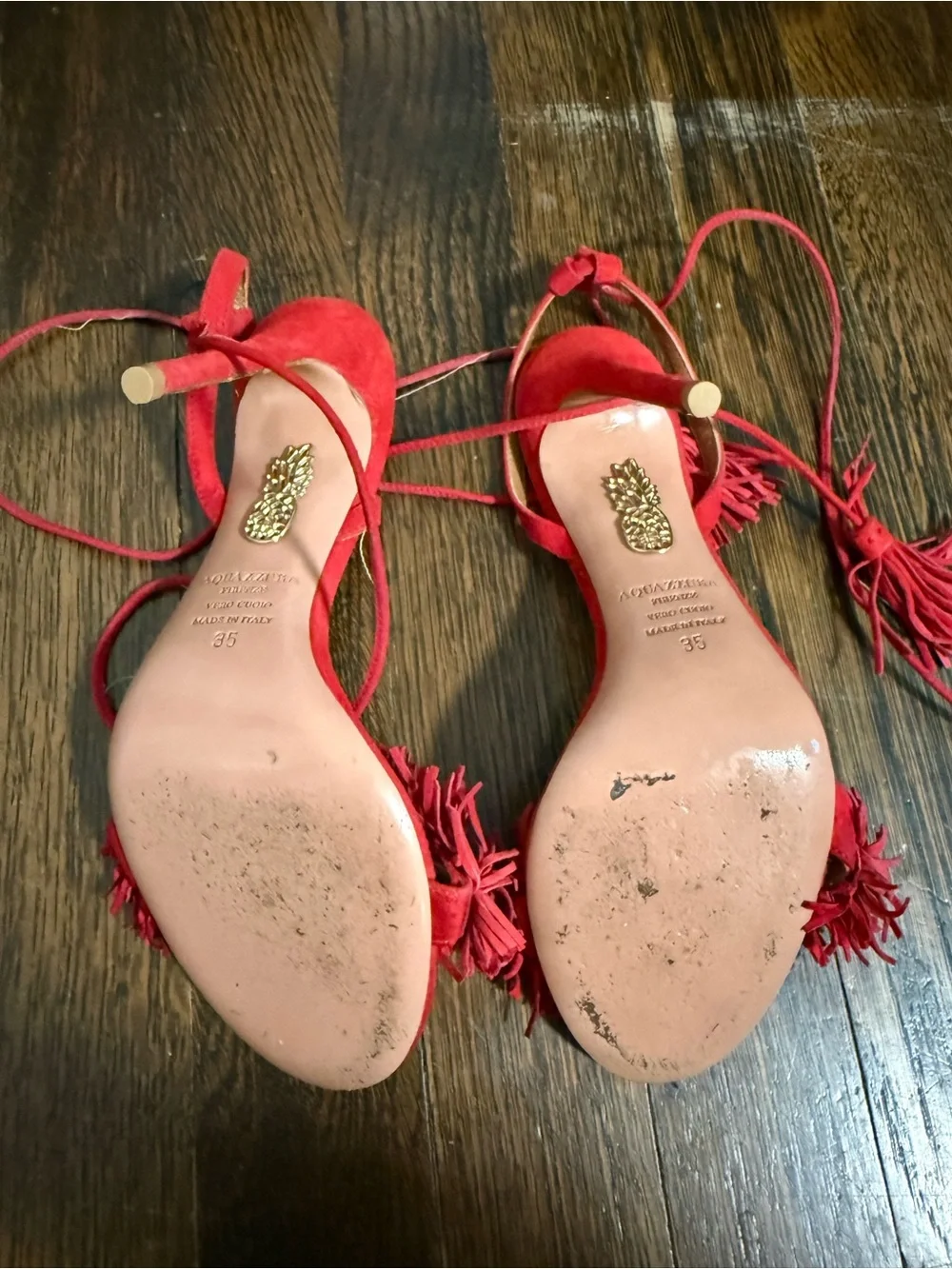 Aquazzura Wild Thing Red Suede Fringe Sandals - Picture 3 of 3